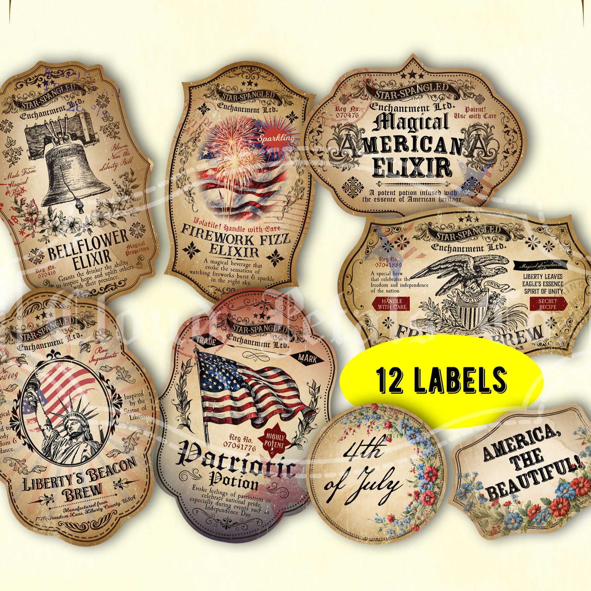 Printable 4th of July apothecary potion labels