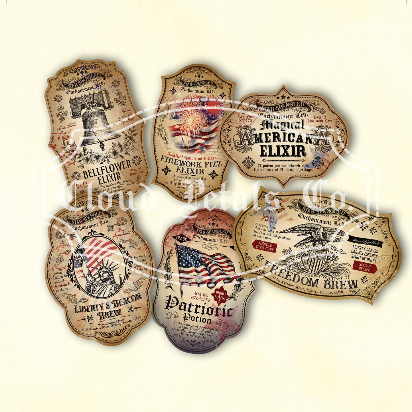 Printable 4th of July apothecary potion labels set