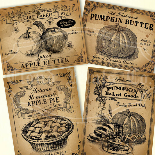 Printable fall bakery labels apple pie pumpkin butter apple butter