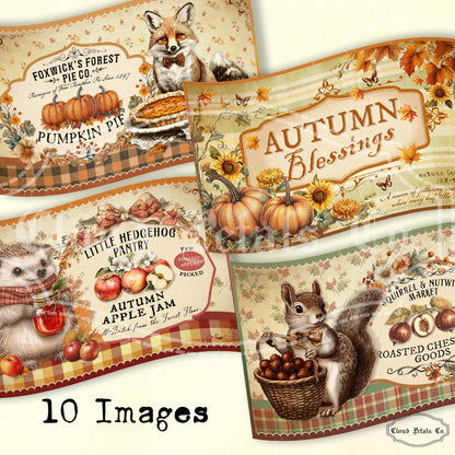 Printable fall labels fox hedgehog squirrel autumn blessings