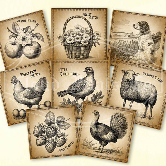 Printable farm animals and fruits tags