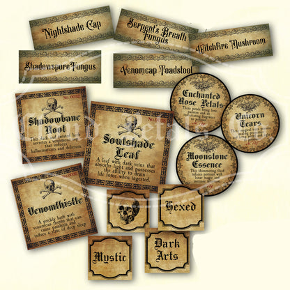 Printable halloween labels set with ghost, goblin, moon