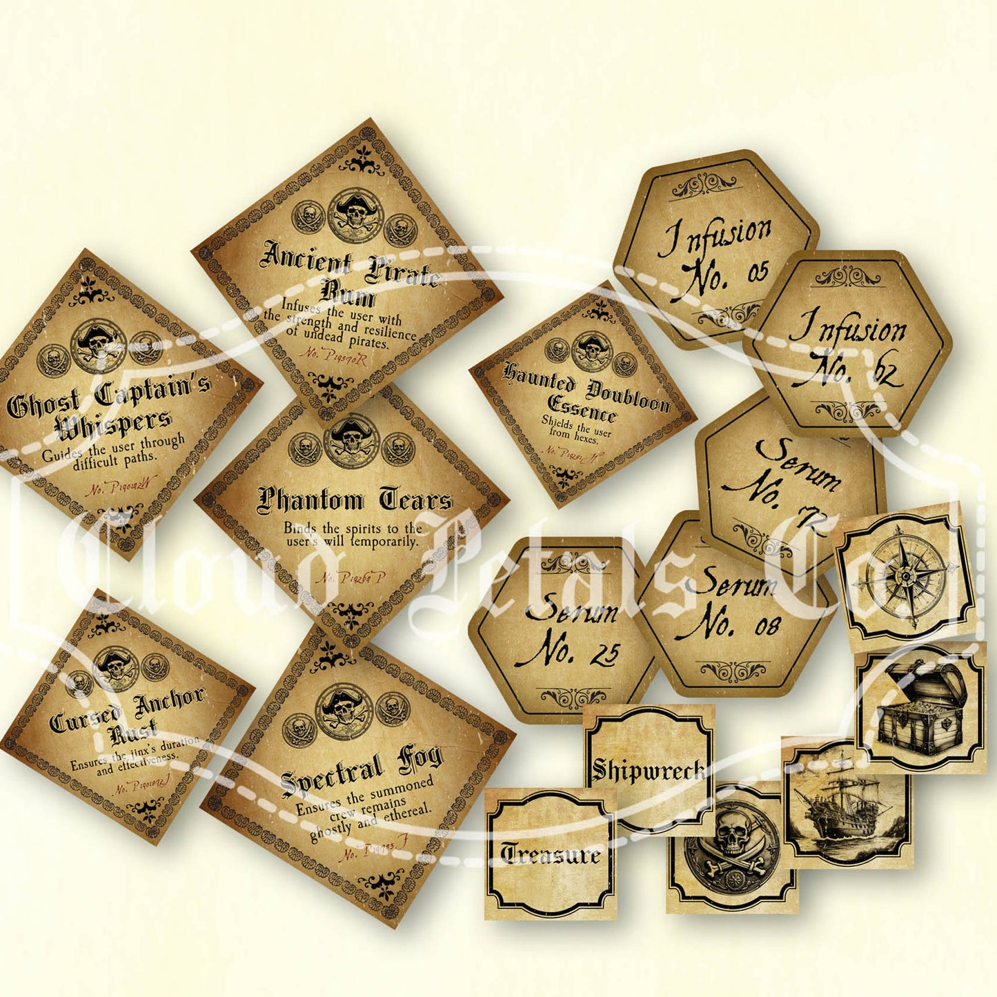 Printable haunted pirate potion labels for DIY halloween