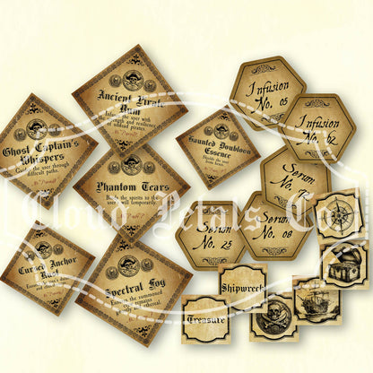 Printable haunted pirate potion labels for DIY halloween