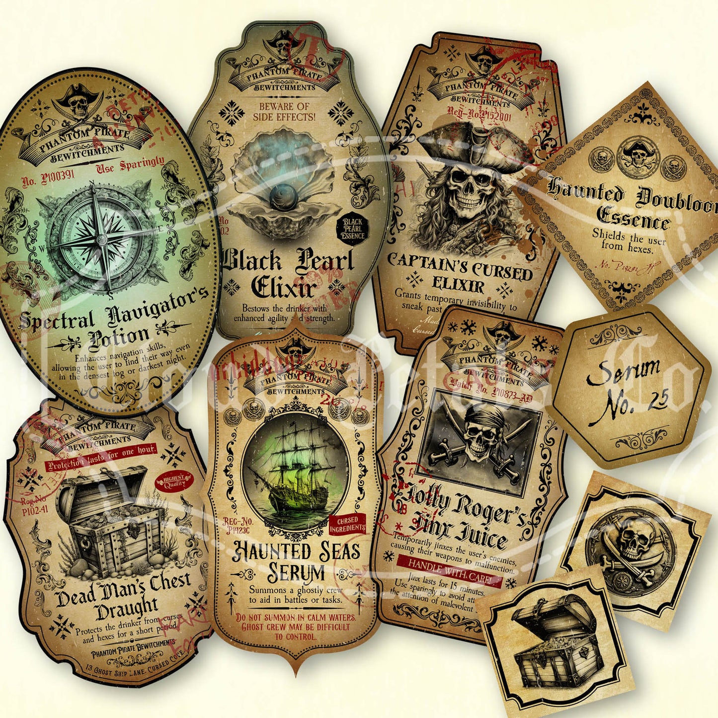 Printable haunted pirate potion labels for halloween