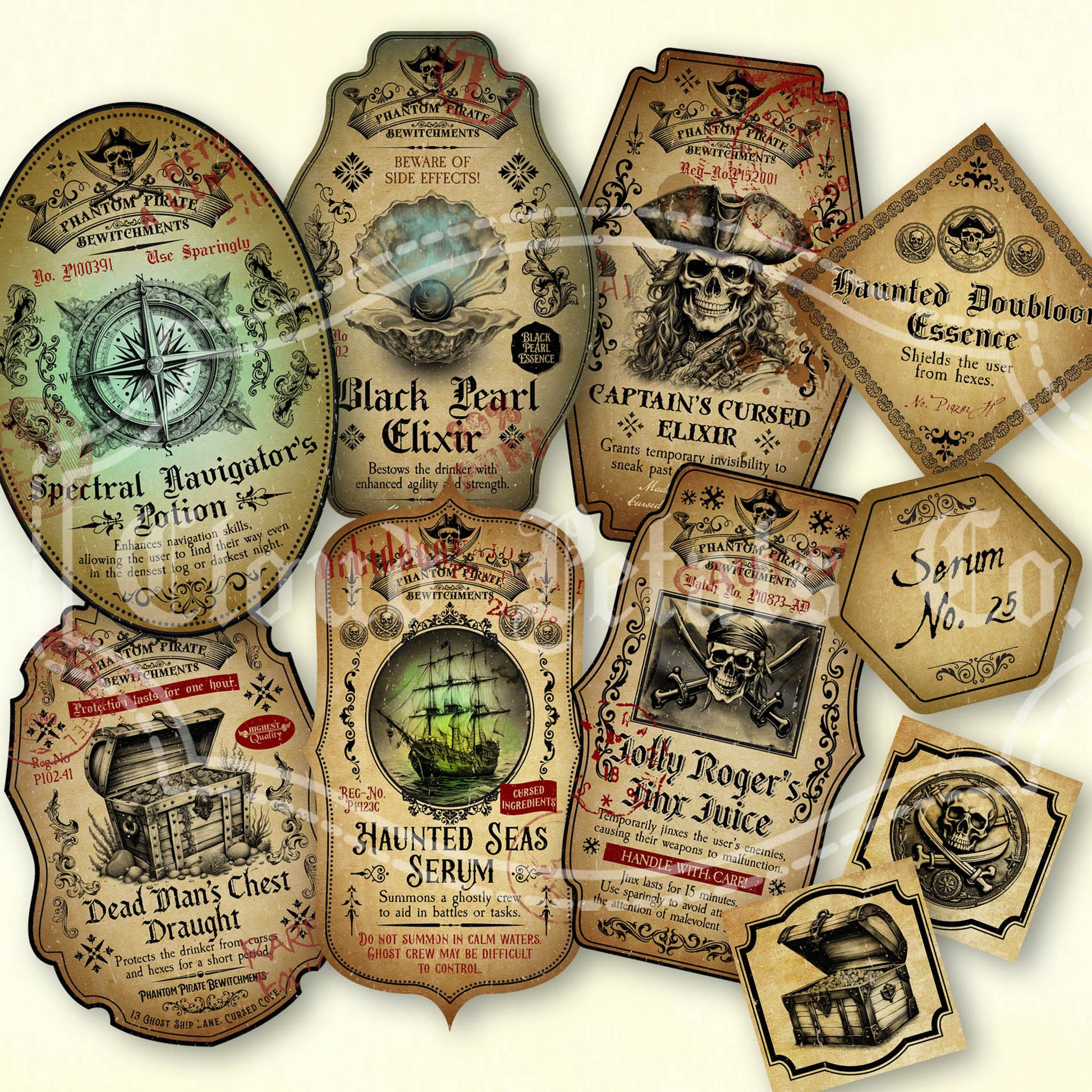 Printable haunted pirate potion labels for halloween