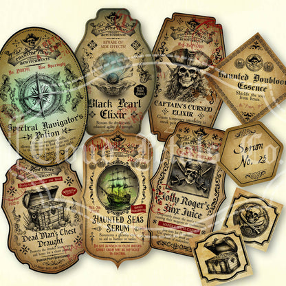 Printable haunted pirate potion labels for halloween