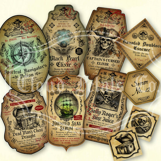 Printable haunted pirate potion labels for halloween