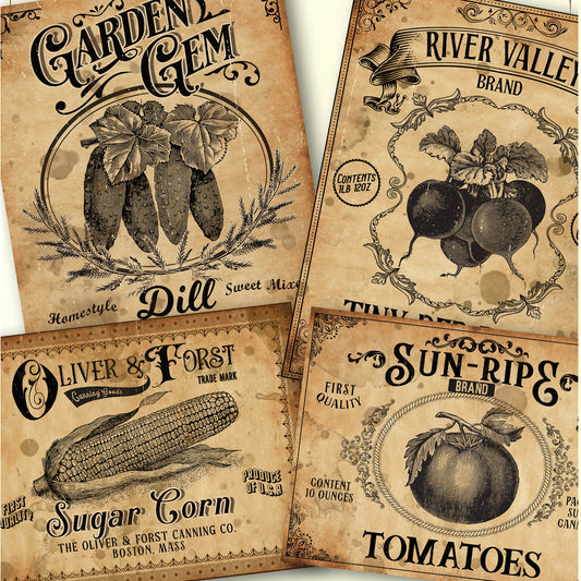 Printable vegetable lables for dill, beets, corn and tomatoes