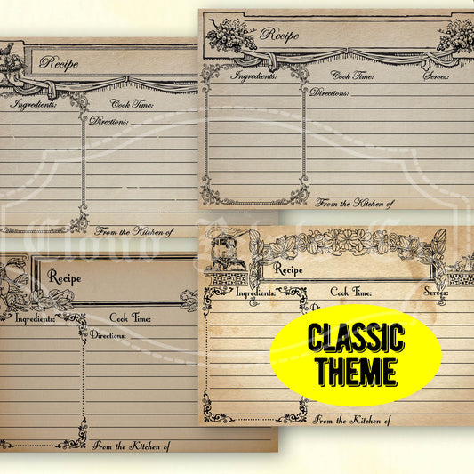 Printable vintage recipe cards