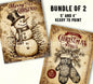 Two Christmas-themed greeting cards with a snowman and mittens on a beige background.