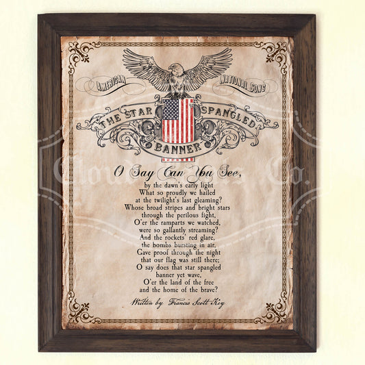 Framed print of 'The Star-Spangled Banner' with an eagle and American flag design.