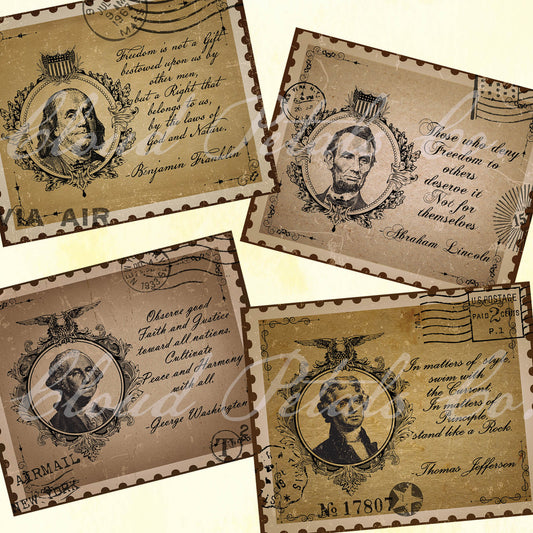 Set of vintage-style postcards with USA presidents