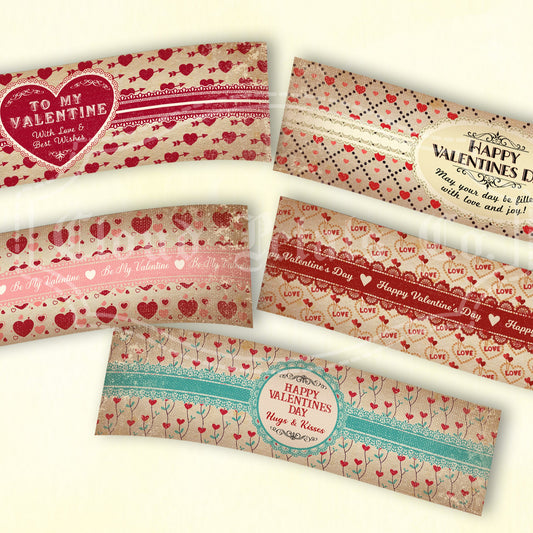 Vintage-style Valentine's Day labels for jars and bottles on a white background.