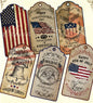 A collection of vintage style 4th of July tags with various designs including the American flag, eagle, and freedom-related imagery.