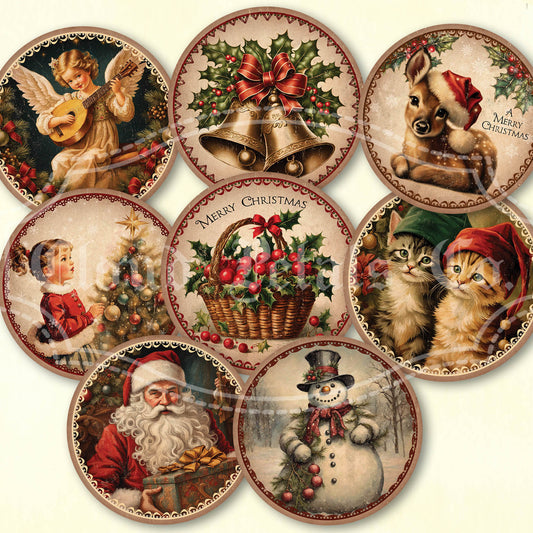 Set of Christmas-themed decorative plates with various festive illustrations.