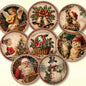 Set of Christmas-themed decorative plates with various festive illustrations.