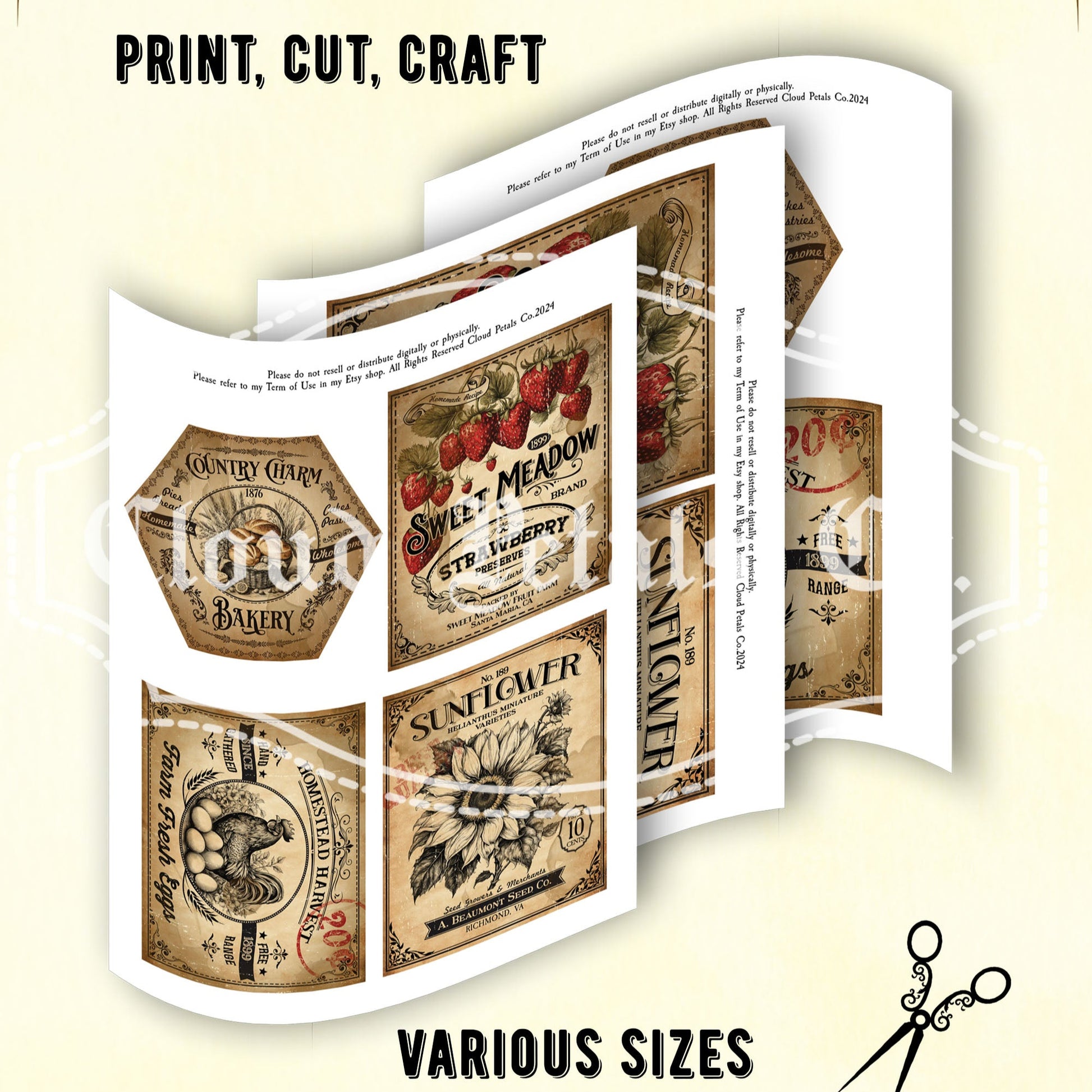 Vintage pantry labels collage sheets