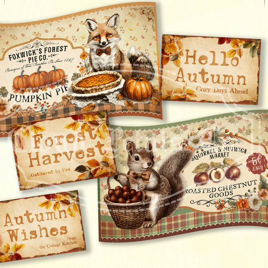 Woodland_animals_fox_squirrels_and_autumn_tags set