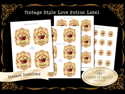 Love Potion Valentine’s Label – Vintage Rose Wine & Gift Tag (Printable)