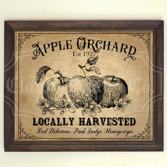 Vintage Apple Orchard Farm Sign – Printable Rustic Fall Wall Art & Harvest Decor