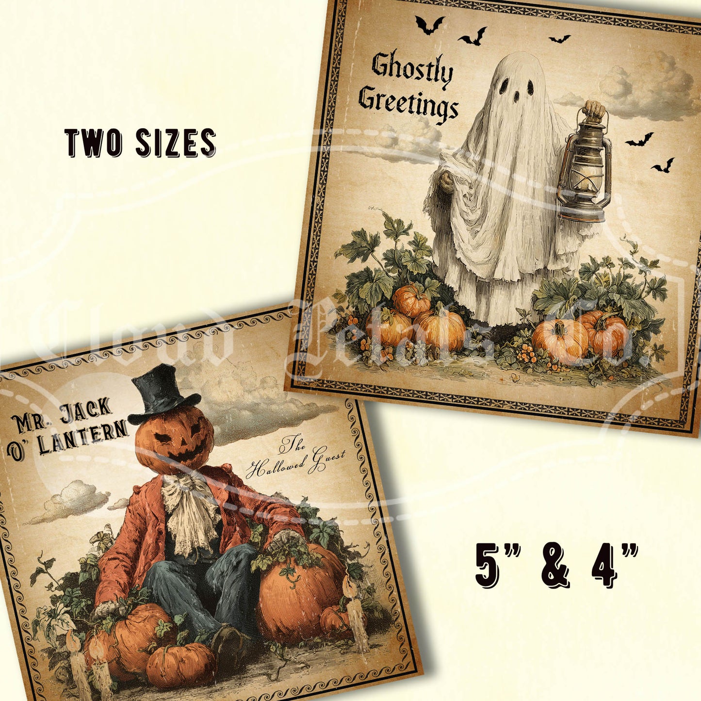 Bewitching Halloween Art – Victorian Witch, Mr. Jack-o’-Lantern & Ghost with Lamp