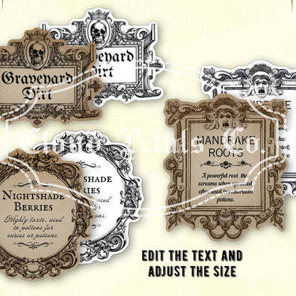 Gothic Halloween Potion Labels – Editable Vintage Canva Templates