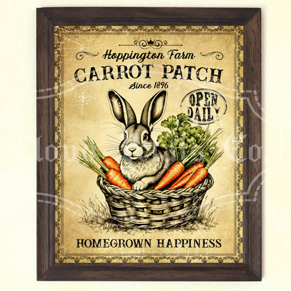 Easter Hoppington Carrot Patch Wall Art – Printable Bunny in Basket Spring Decor (8x10)