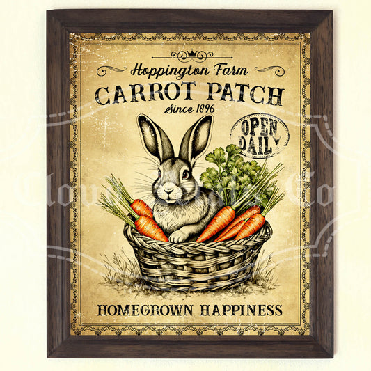 Easter Hoppington Carrot Patch Wall Art – Printable Bunny in Basket Spring Decor (8x10)