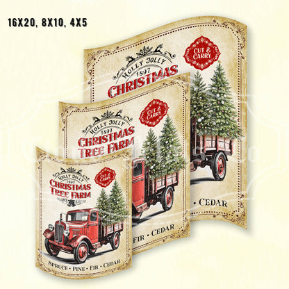 Vintage Christmas Tree Farm Sign – Red Truck Printable Wall Art PNG