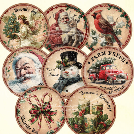 Christmas Round Tags – Vintage Printable Holiday Labels & Gift Tags