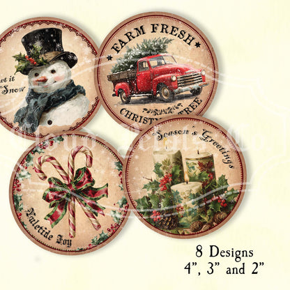 Christmas Round Tags – Vintage Printable Holiday Labels & Gift Tags