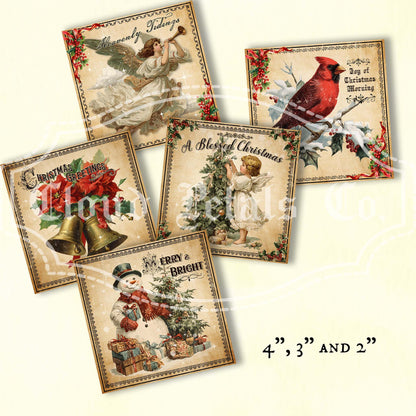 Vintage Christmas Square Labels – Printable Santa, Snowman, Angel & Holiday Animals