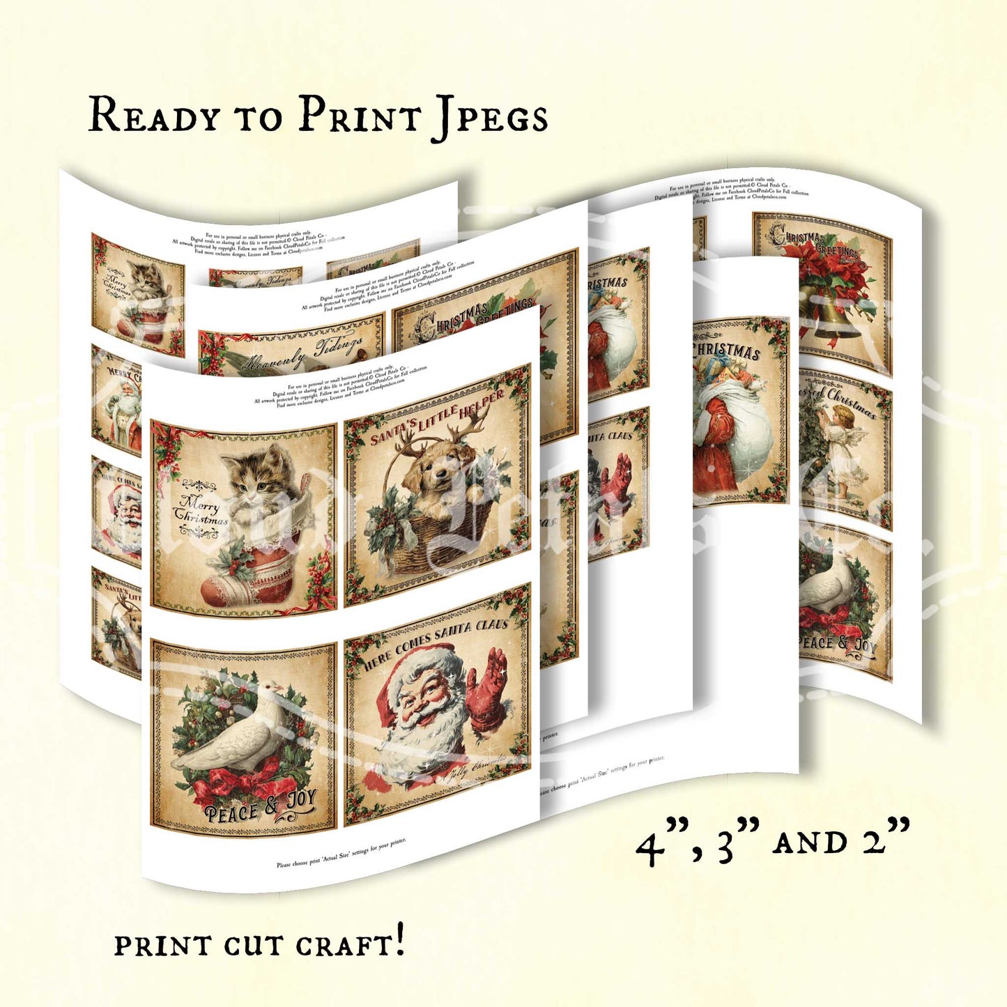 Vintage Christmas Square Labels – Printable Santa, Snowman, Angel & Holiday Animals