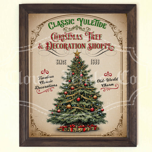 Classic Yuletide Tree & Decoration Shoppe Wall Art – Vintage Christmas Printable (8x10)