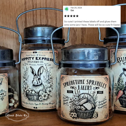 Vintage Easter Labels – Printable Bunny Bliss, Hoppity Express, Springtime Bakery & Sweet Bunny Bites