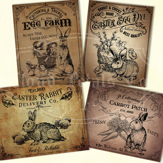 Vintage Easter Bunny Labels Bundle – Printable Egg Farm, Delivery Co. & Carrot Patch Tags