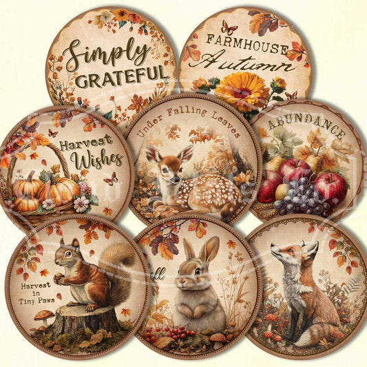 Farmhouse Autumn Round Tags – Woodland Animals, Fox, Squirrel, Rabbit, Fall Printables