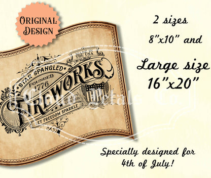 Victorian 4th of July Wall Art – Star-Spangled Fireworks Typography Printable