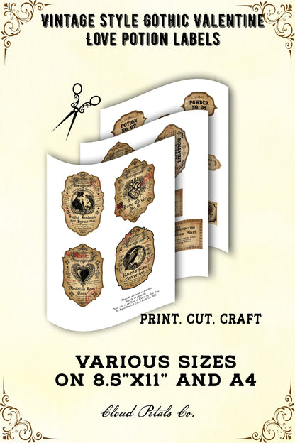 Gothic Valentine Potion Labels – Witchcraft Apothecary Jar Decor (Printable)