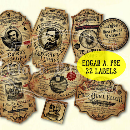 Edgar Allan Poe Halloween Potion Labels – Printable Gothic Decor