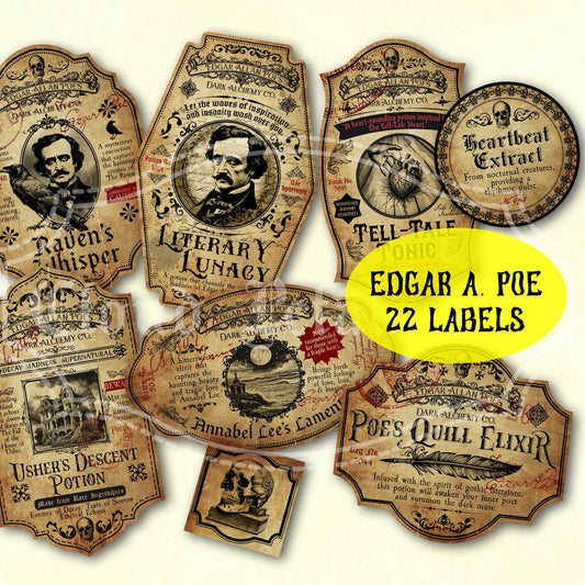 Edgar Allan Poe Halloween Potion Labels – Printable Gothic Decor