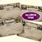Vintage-style Halloween theme recipe cards with decorative text and design elements.
