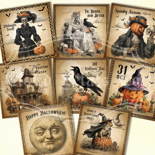 Halloween Printables – Jack O’Lantern Witch, Skeleton Bride, Haunted House & Raven