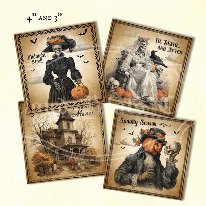 Halloween Printables – Jack O’Lantern Witch, Skeleton Bride, Haunted House & Raven