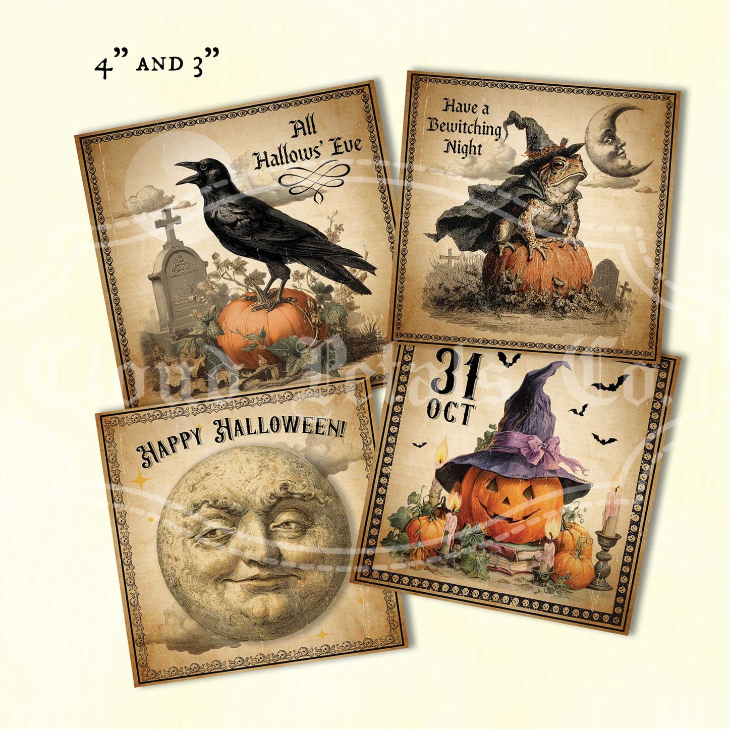 Halloween Printables – Jack O’Lantern Witch, Skeleton Bride, Haunted House & Raven