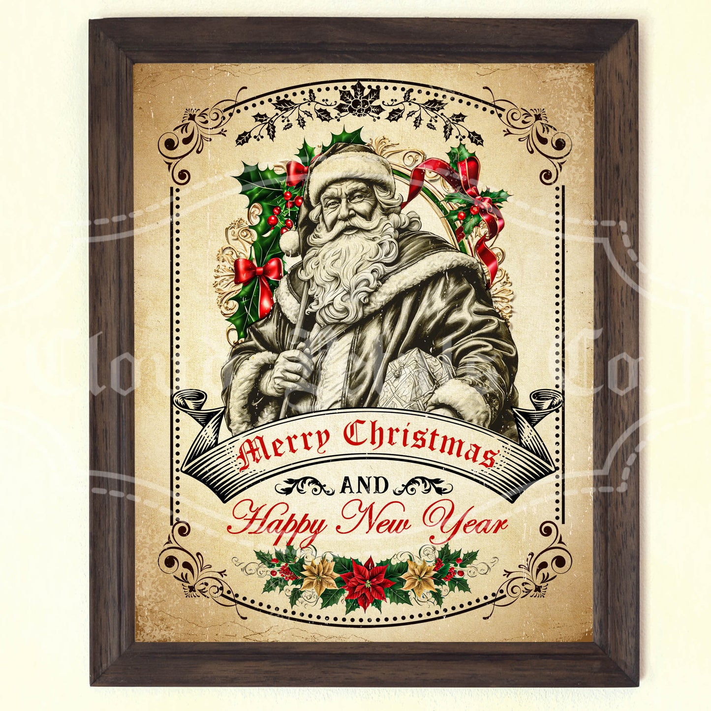 Vintage Santa Merry Christmas Sign – Printable Victorian Christmas Wall Art