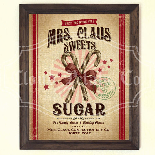 Mrs. Claus Sugar Flour Sack – Vintage Christmas Printable Kitchen Decor