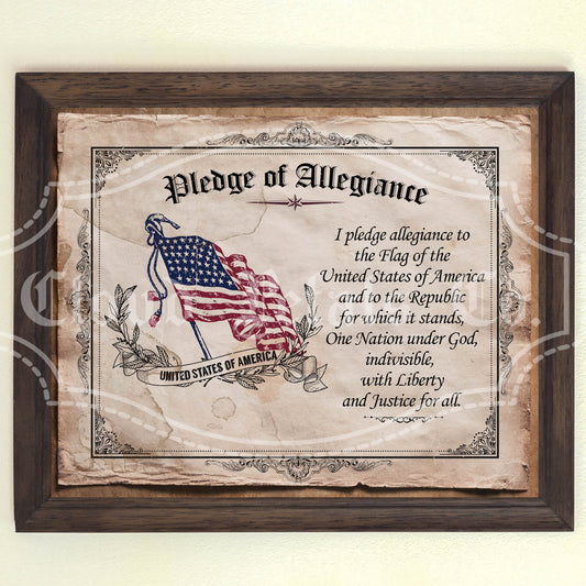 Pledge of Allegiance Wall Art Horizontal – Vintage Patriotic Printable