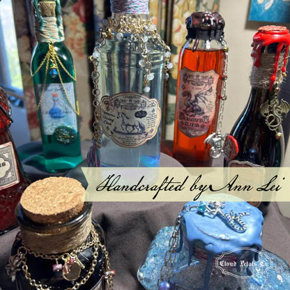 potion labels on different glass bottles reivew
